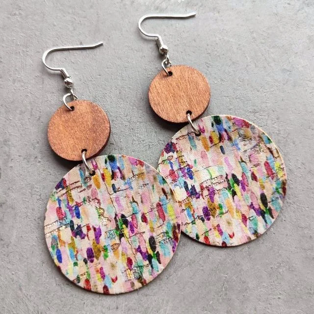 Hoop earrings with resin accents for a bold and colorful design-Beautiful Wood and Cork Color Splash Earrings