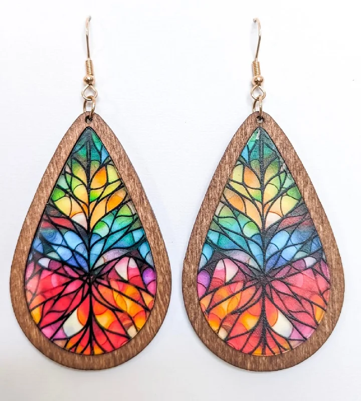 Best hoop earrings with lever-back closures for secure and easy wear-Beautiful Wood and Stained Glass Effect Earrings