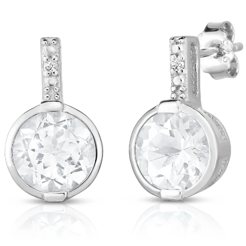 Hoop earrings with polished silver finish for a shiny, modern appeal-Bezel-Set Topaz & Diamond Earrings