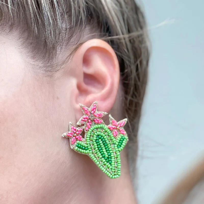 Best hoop earrings with crescent-shaped designs for a bold, moon-inspired style-Blooming Cactus Beaded Dangle Earrings