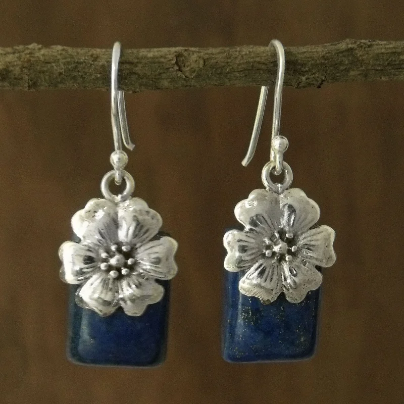 Best hoop earrings with gold-plated finishes for an affordable luxury vibe-Blue Lily Fair Trade Floral Sterling Silver and Lapis Lazuli Earrings