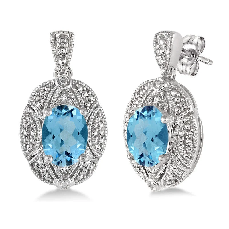 Hoop earrings with satin finishes for a smooth and elegant appearance-Blue Topaz &  Diamond Filigree Earrings