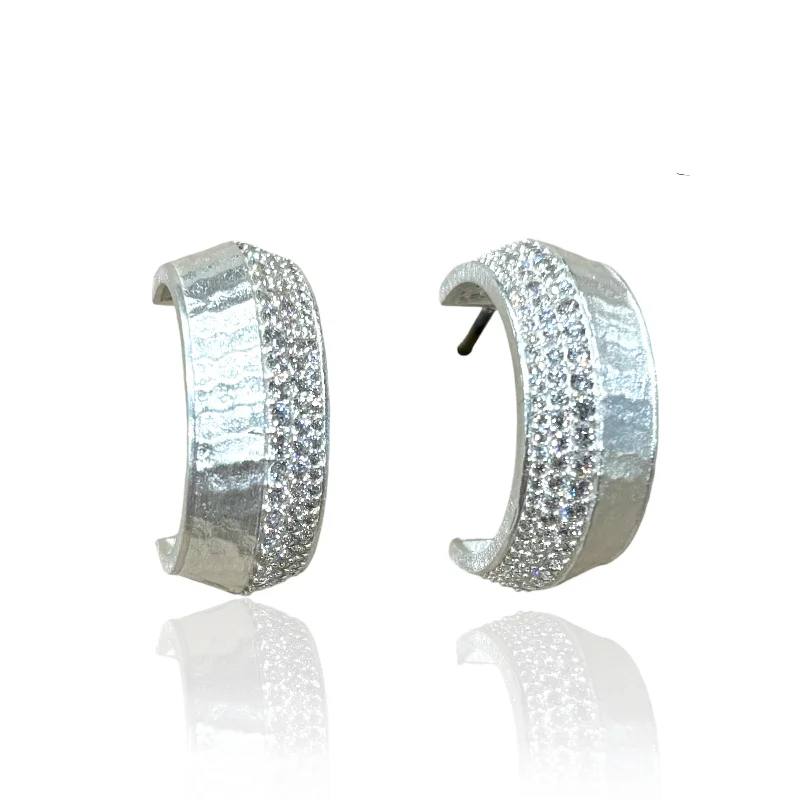 Hoop earrings with enamel stripes for a colorful and eye-catching design-BRUSHED SILVER PAVE NOMA HOOPS