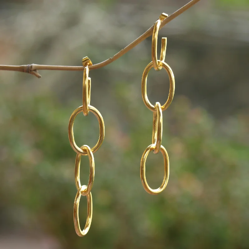 Hoop earrings with textured finishes for a vintage and classic style-Chain of Attraction Gold-Plated Chain Link Dangle Earrings