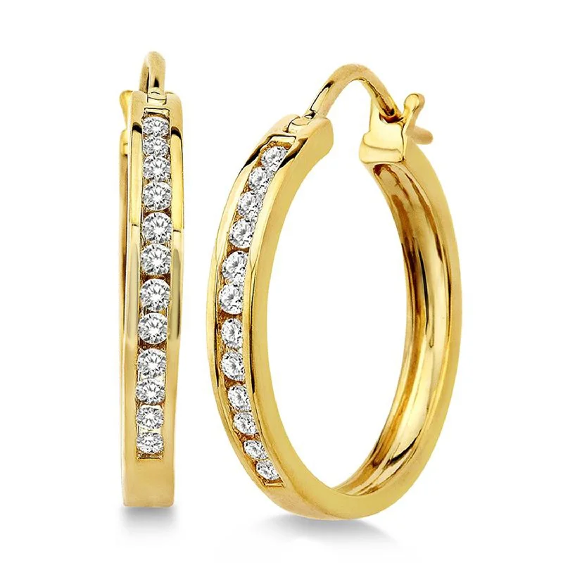 Hoop earrings with tortoiseshell designs for a chic and classic style-Channel-Set Diamond Hoop Earrings