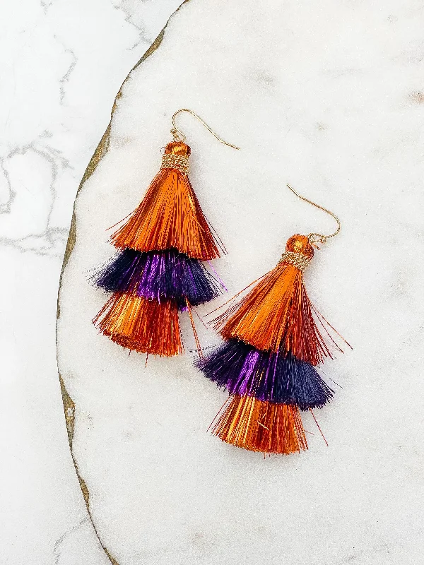 Best hoop earrings with minimal embellishments for a sleek and modern look-Tinsel Tiered Tassel Earrings - Orange & Purple