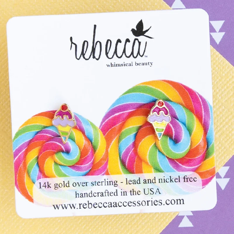 Small hoop earrings for a delicate and understated everyday wear-Cherry Ice Cream Post Enamel Stud Earring Children's Food