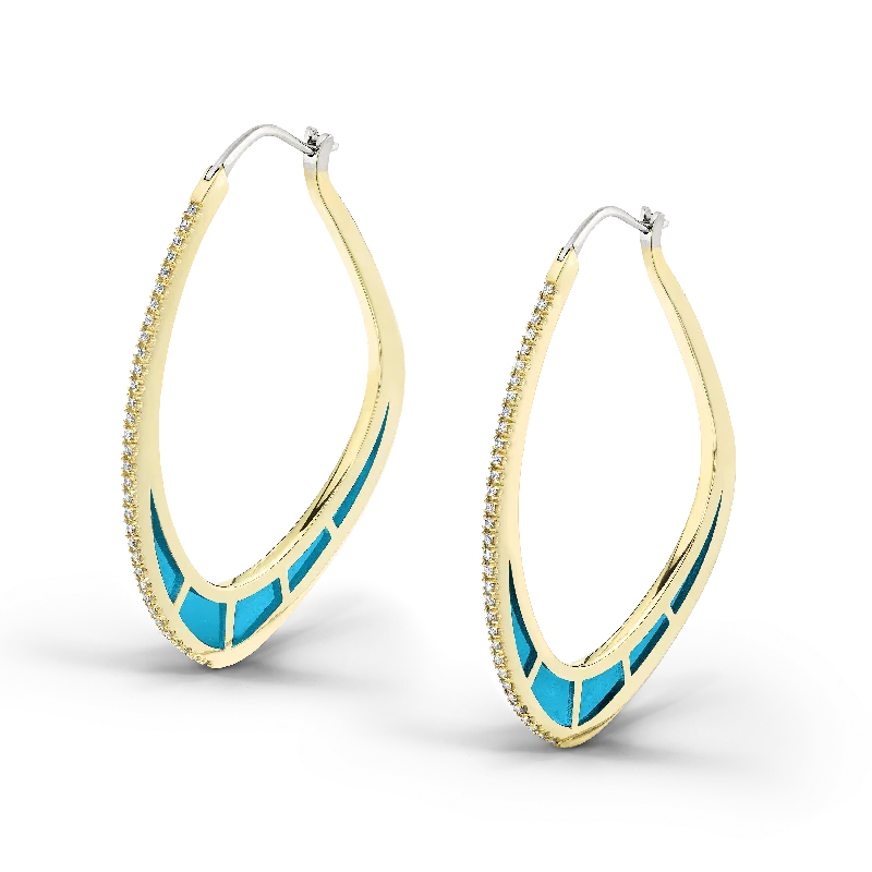 Hoop earrings with luxe velvet finishes for a rich and luxurious touch-Cica Hoop / Light Blue & Diamonds