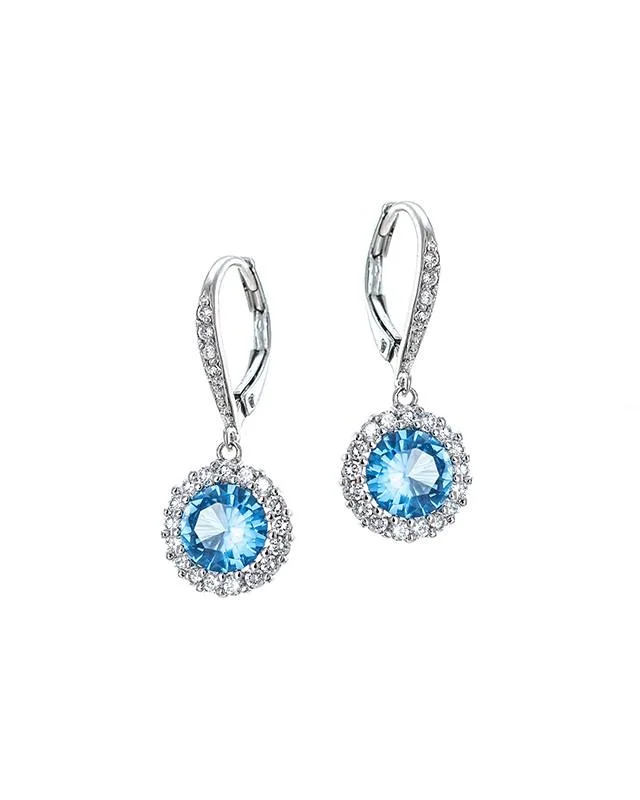 Hoop earrings with snake print designs for an edgy, wild appearance-Classic Aqua CZ Round Drop Pierced Earring