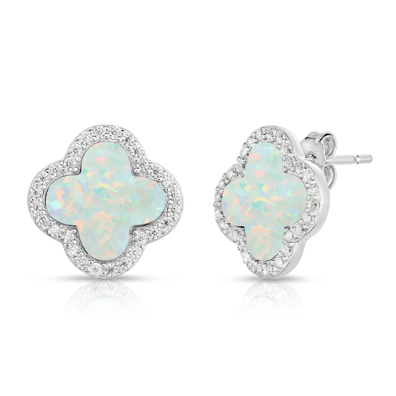 Best hoop earrings with intricate beaded details for a textured, stylish appearance-Clover Opal & White Sapphire Earrings