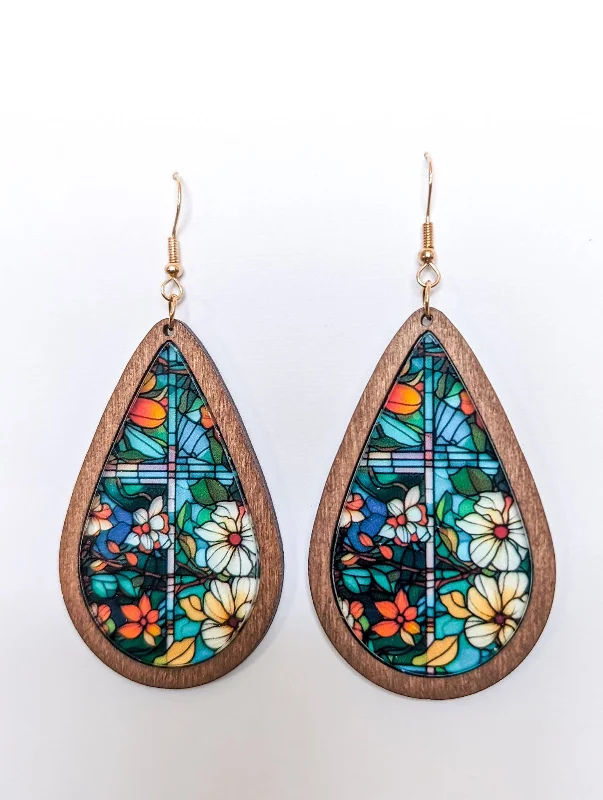 Stylish hoop earrings with diamond accents for an elegant and sparkling effect-Beautiful Wood and Stained Glass Effect Earrings