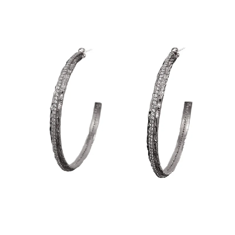 Best hoop earrings with braided leather for a rustic, stylish finish-VINTAGE SILVER EGY CRYSTAL THIN HOOPS 2”