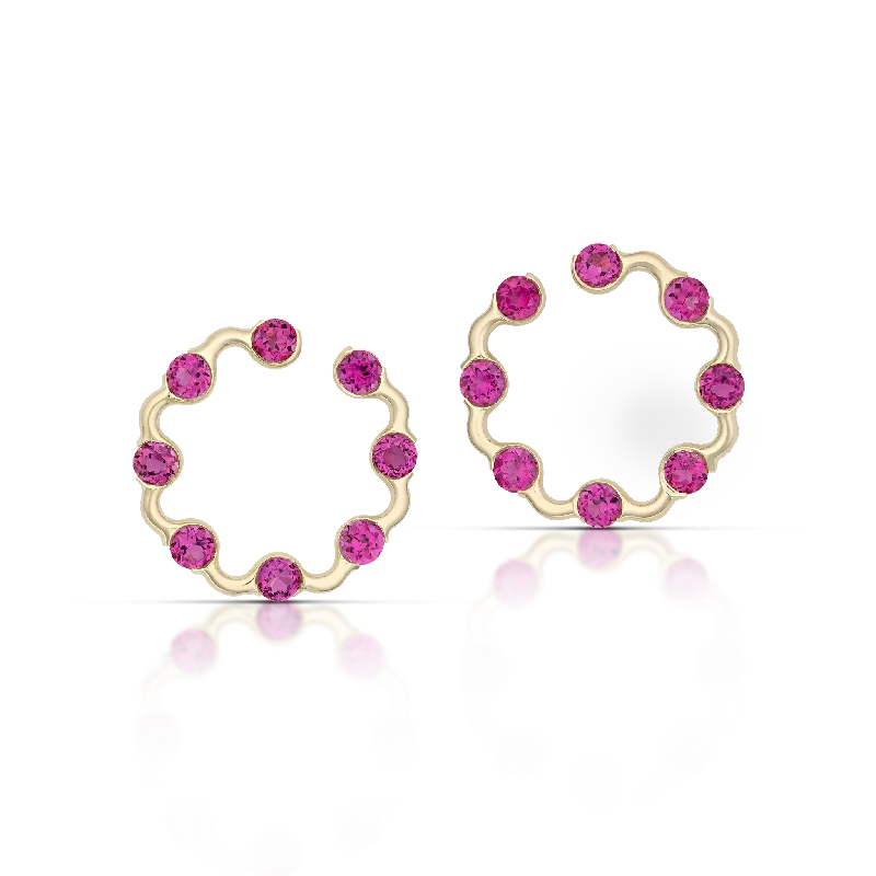 Hoop earrings with hearts for a sweet and romantic gesture-Crescent Hoops / pink tourmaline