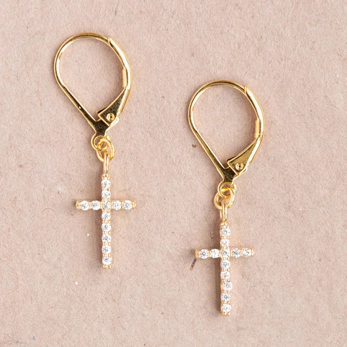 Best hoop earrings with angel wing accents for a spiritual and meaningful design-Cross Cubic Zirconia Leverback Earring Dangle Religion