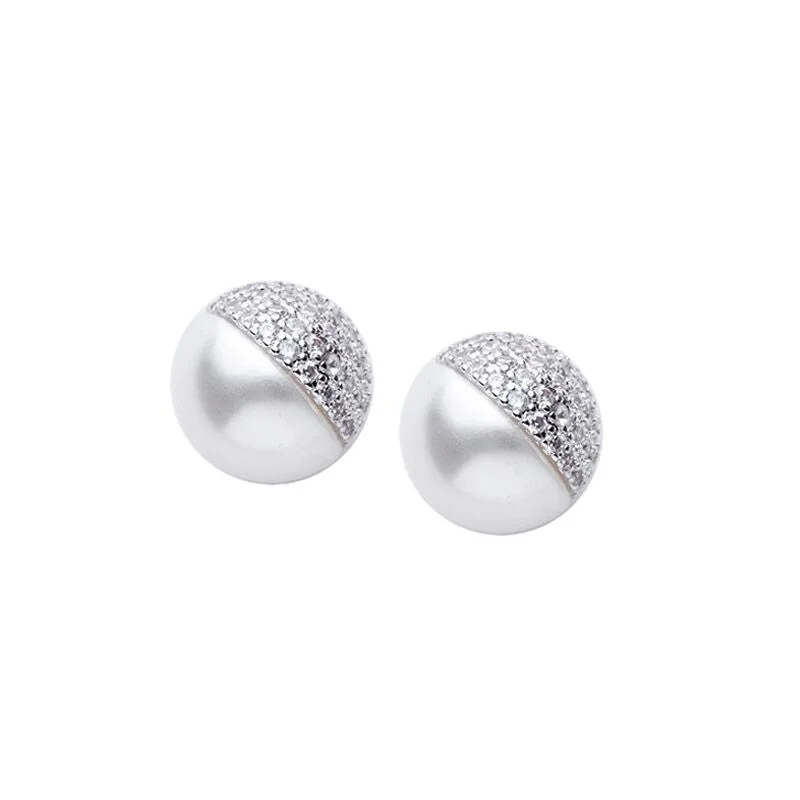 Best hoop earrings with geometric pendants for a modern, chic appeal-CZ and Pearl Split Stud