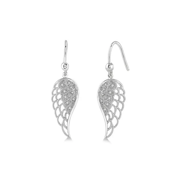 Hoop earrings with polished metal for a shiny and high-quality finish-Diamond Angel Wing Earrings