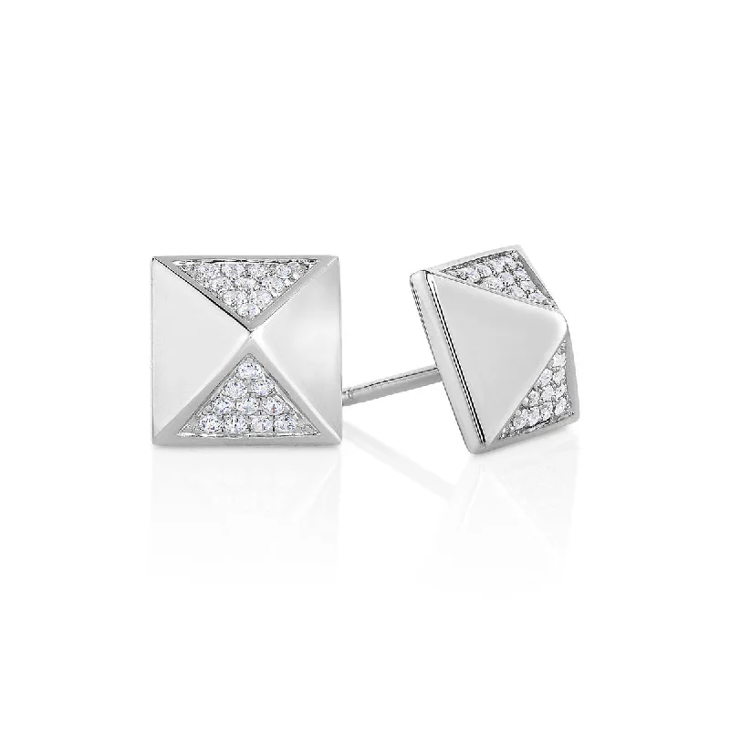 Hoop earrings with rhinestone embellishments for a glamorous and sparkling look-Silver & Diamond Cube Earrings