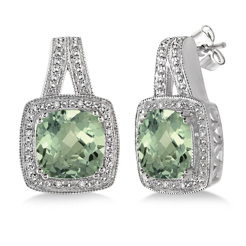 Hoop earrings with multi-tone finishes for a colorful and layered effect-Diamond & Green Amethyst Earrings