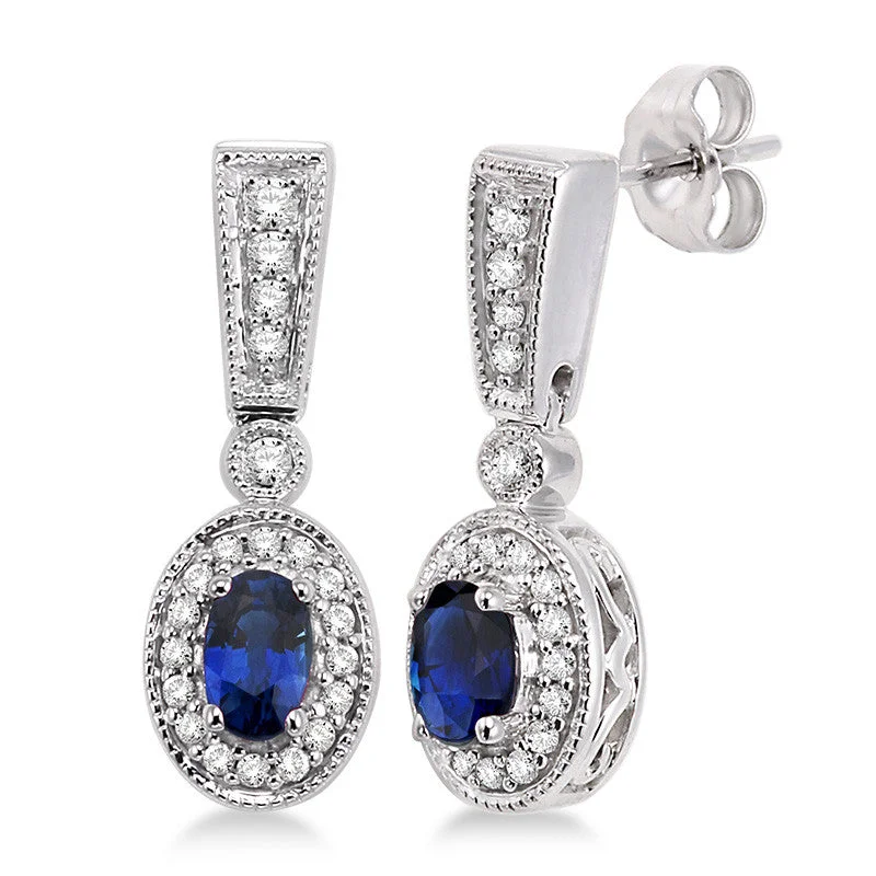 Best hoop earrings with angel wing accents for a spiritual and meaningful design-Diamond & Oval Sapphire Earrings