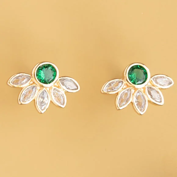 Classic hoop earrings with a thin profile for a sleek and subtle style-Emerald Flower Cubic Zirconia Post Stud Marquise Earring