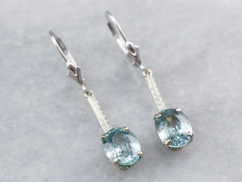 Hoop earrings with crescent moon shapes for a celestial and mystical appearance-Etched Bar Drop Blue Zircon Earrings