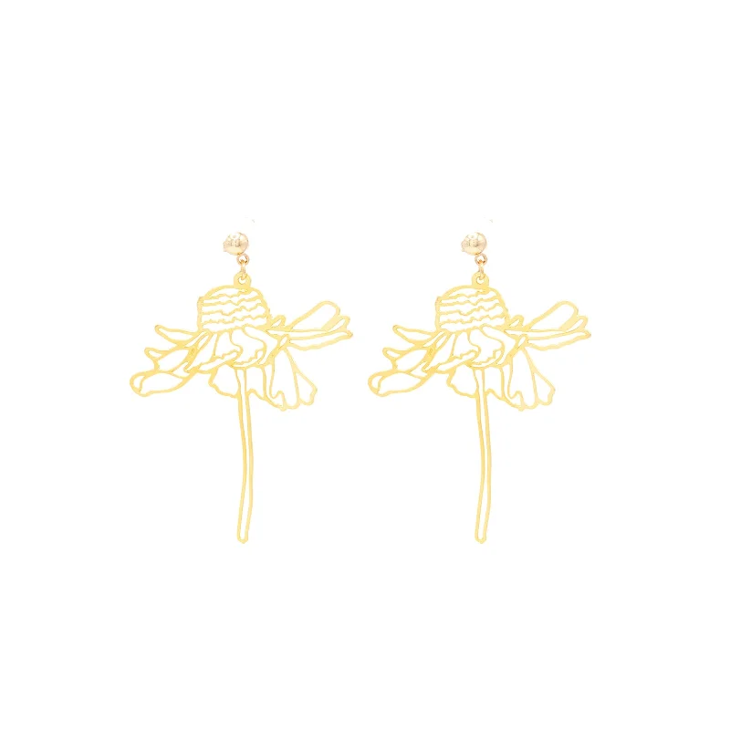 Best hoop earrings with butterfly motifs for a playful and whimsical appearance-Flower Large Dangle Ball Post Earring Nature Bloom Flowers