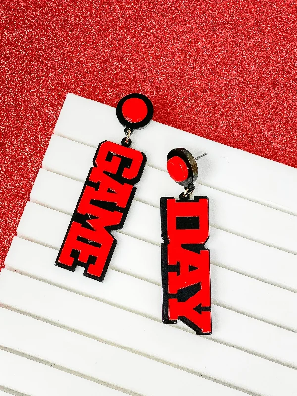 Best hoop earrings with butterfly motifs for a playful and whimsical appearance-'Game Day' Statement Dangle Earrings - Black & Red