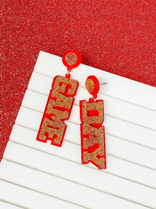 Best hoop earrings with blackened metal for an edgy and bold appearance-'Game Day' Statement Dangle Earrings - Red & Gold