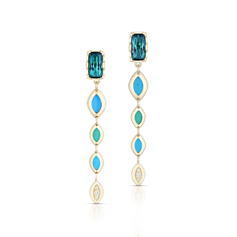 Medium hoop earrings for an everyday look with the perfect balance of style-Gem Drops - Indicolite & Plique-á-jour enamel