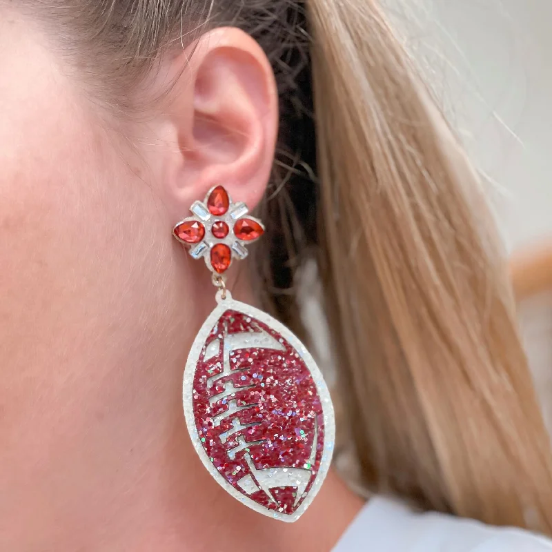 Best hoop earrings with infinity designs for a timeless and meaningful symbol-Glitter & Rhinestone College Football Dangle Earrings - Burgundy & White