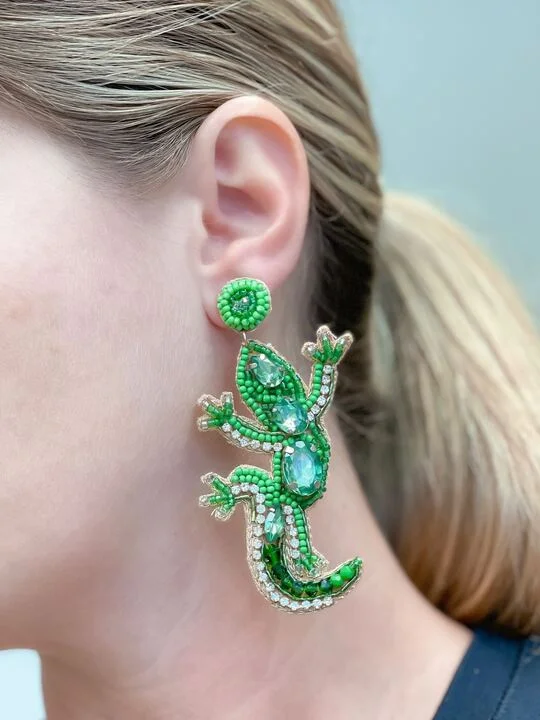 Hoop earrings with oversized designs for a bold, fashion-forward statement-Glitzy Gecko Beaded Dangle Earrings