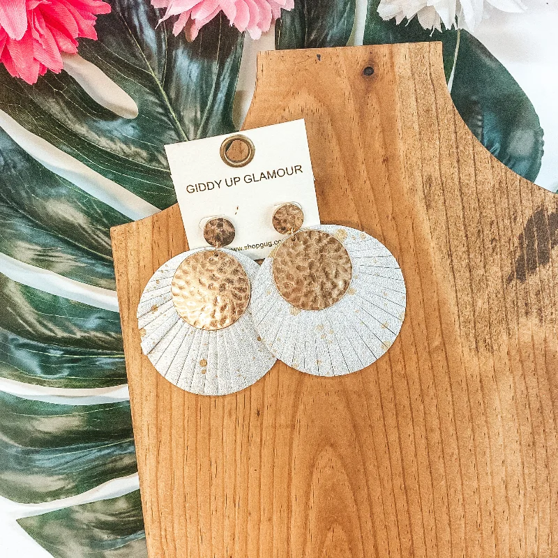 Hoop earrings with spiral designs for a dynamic and fluid look-Gold Hammered and Leather Fringe Circle Statement Earrings in Silver