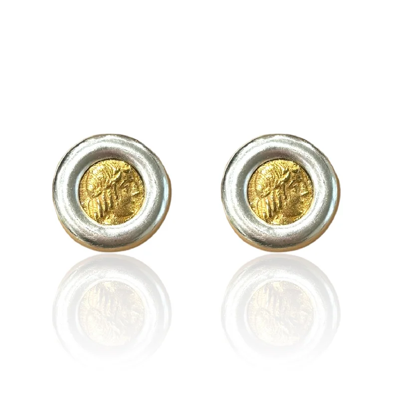 Hoop earrings with braided patterns for a detailed and textured finish-SILVER OLENA COIN STUDS