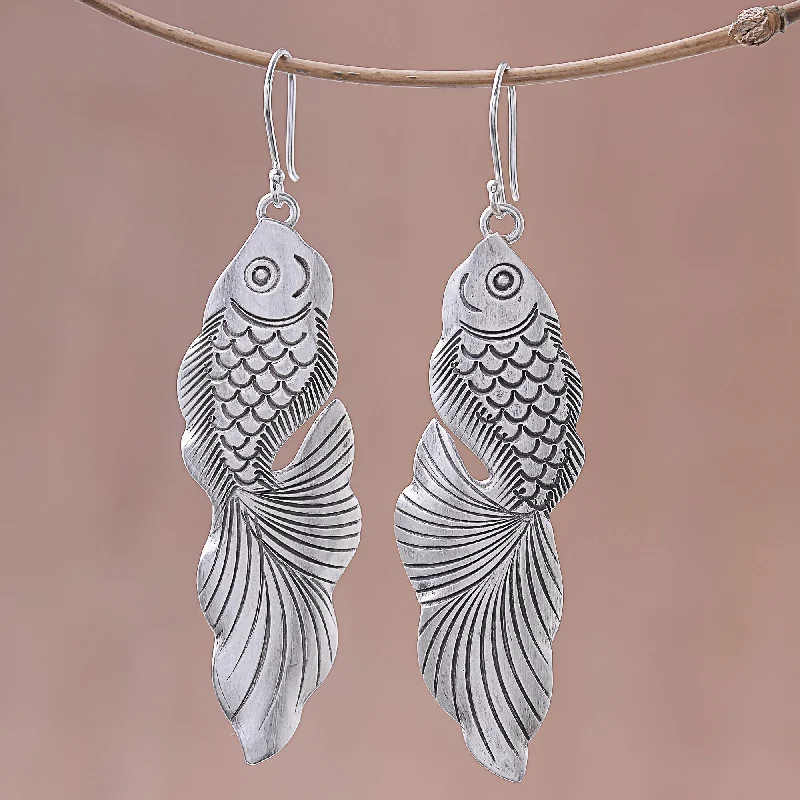 Best hoop earrings with vintage-style detailing for a nostalgic and timeless look-Goldfish Bliss Sterling Silver Goldfish Dangle Earrings from Thailand