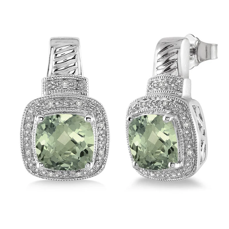 Hoop earrings with hearts for a sweet and romantic gesture-Green Amethyst & Diamond Earrings