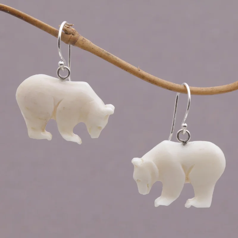 Best hoop earrings with matching bracelets for a coordinated jewelry set-Grizzly Brothers Handcrafted Bone Grizzly Bear Dangle Earrings from Bali