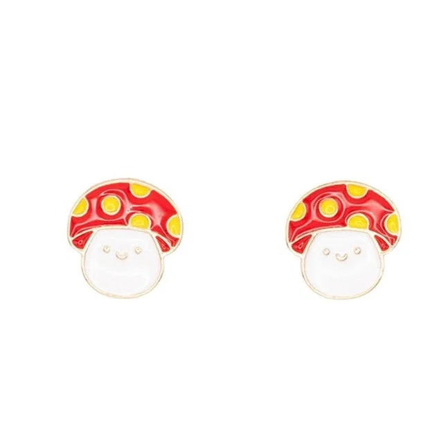 Best hoop earrings with smooth ceramic finishes for a polished, clean style-Happy Smile Toadstool Mushroom Enamel Post Stud Earring Children’s Jewelry