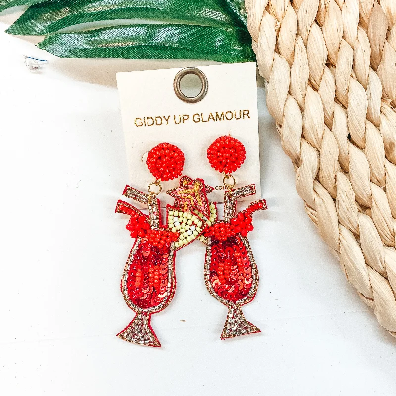 Best hoop earrings with rose gold for a romantic and warm aesthetic-Here For Happy Hour Seed Bead Cocktail Earrings in Red