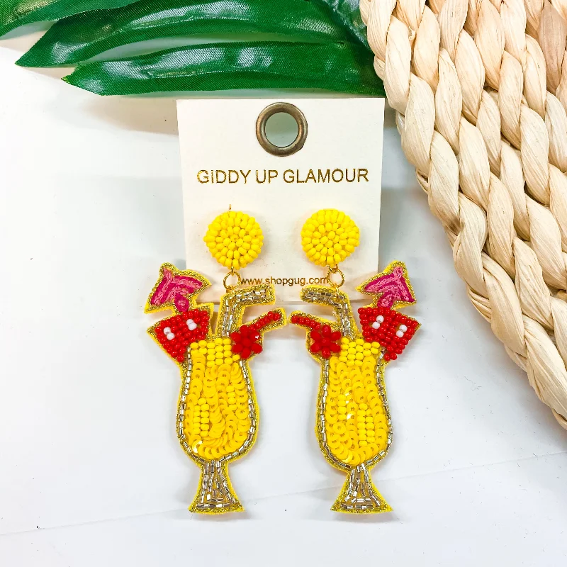 Best hoop earrings with matching bracelets for a coordinated jewelry set-Here For Happy Hour Seed Bead Cocktail Earrings in Yellow