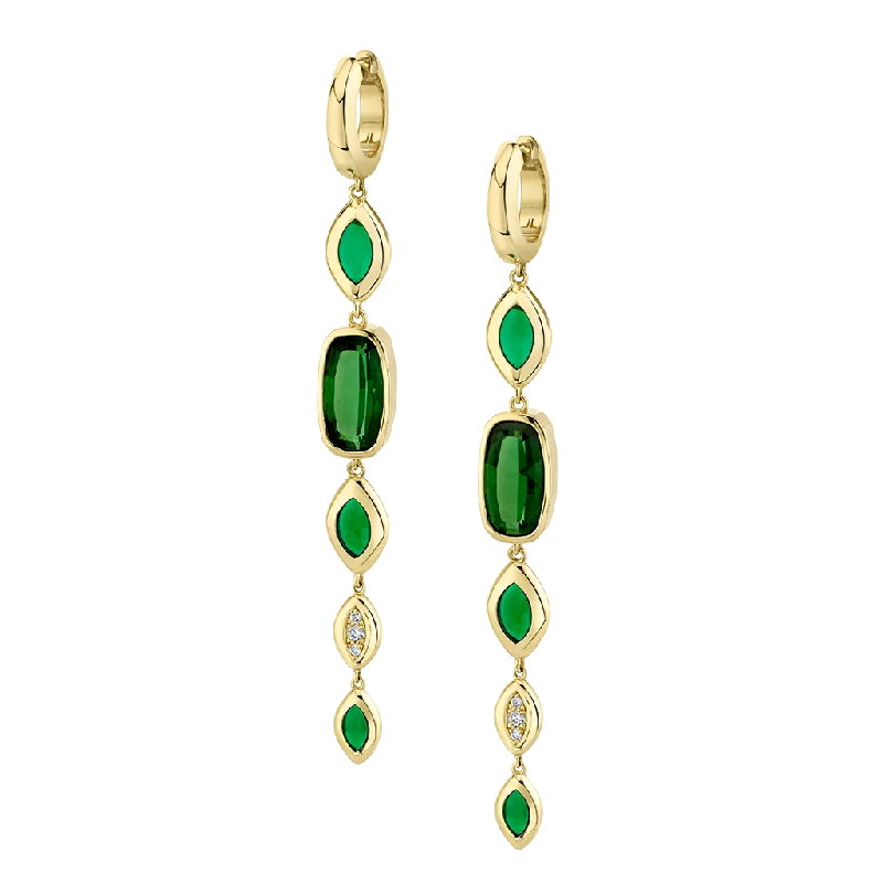 Hoop earrings with floral motifs for a feminine and nature-inspired look-Huggie Gem Drop / Green Tourmaline & Diamonds