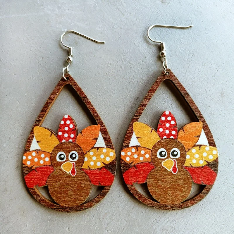 Hoop earrings with polished metal for a shiny and high-quality finish-Laser Cut Wooden Turkey Earrings