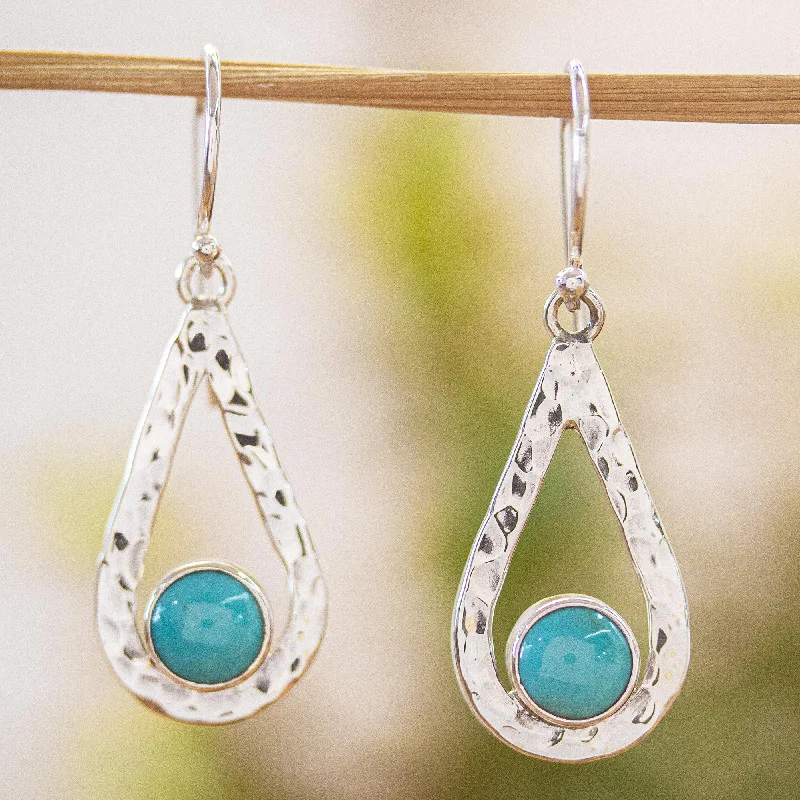 Best hoop earrings with rose gold for a romantic and warm aesthetic-Luminous Rain Handcrafted Textured Taxco Silver Natural Turquoise Earrings