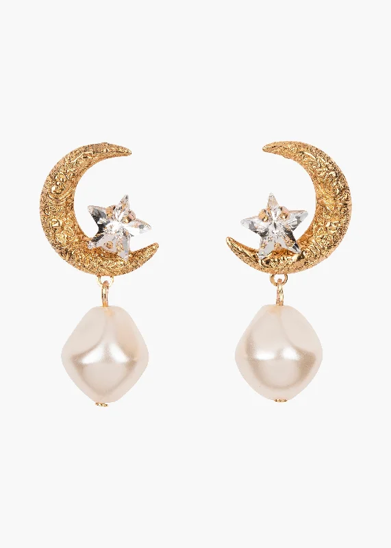 Hoop earrings with polished metal for a shiny and high-quality finish-Lune Earrings -- Pearl