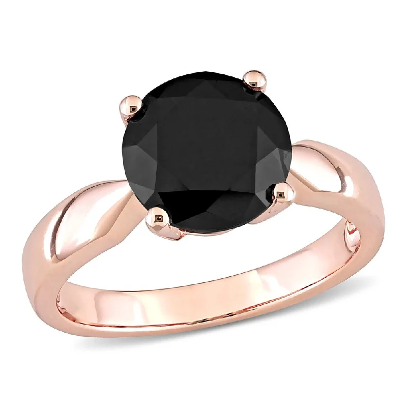 Engagement rings with ethical lab-grown amethyst -Miadora 10k Rose Gold 3ct TDW Black Diamond Solitaire Engagement Ring