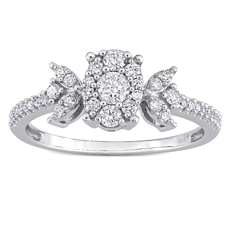 Engagement rings with east-west moonstone settings -Miadora 10k White Gold 1/2ct TDW Diamond Floral Halo Engagement Ring