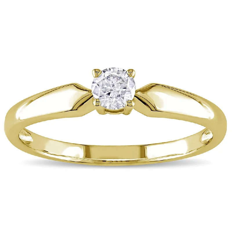 Engagement rings with subtle engraved turquoise bands -Miadora 10k Yellow Gold 1/5ct TDW Diamond Solitaire Promise Ring - White