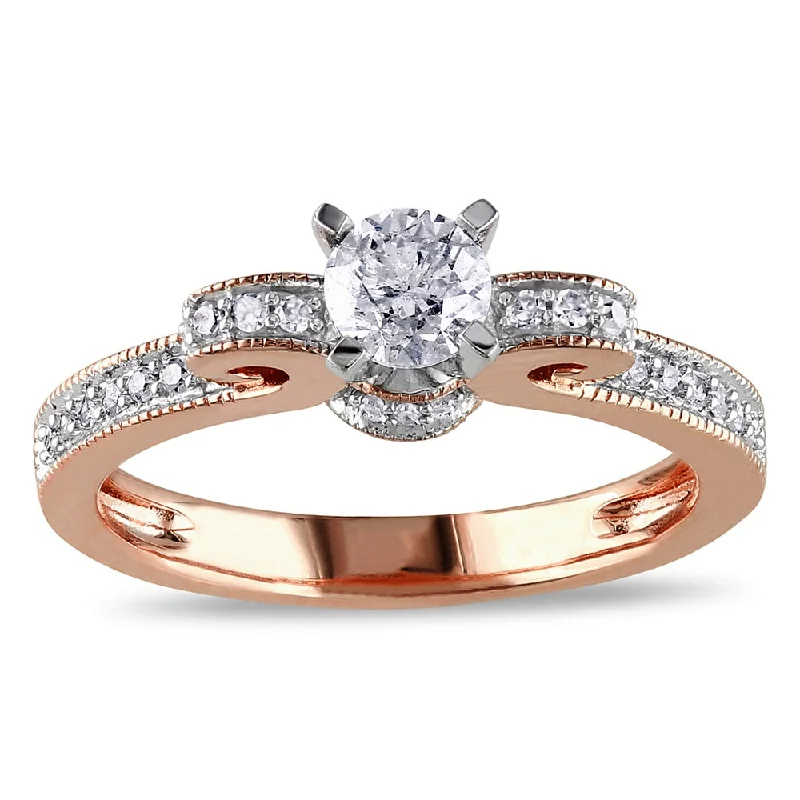 Engagement rings with sleek emerald-cut jade stones -Miadora 14k Rose Gold 1/2ct TDW Diamond Bow Engagement Ring