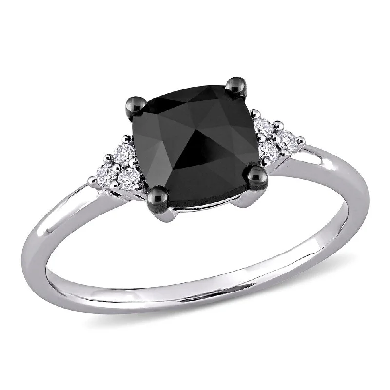 Engagement rings with two-tone sapphire bands -Miadora 14k White Gold 1 1/3ct TDW Cushion-cut Black and White Diamond Engagement Ring