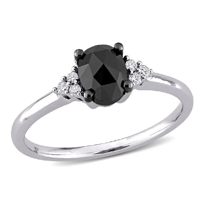 Engagement rings with faceted citrine for shine -Miadora 14k White Gold 1ct TDW Black & White Oval Diamond Engagement Ring