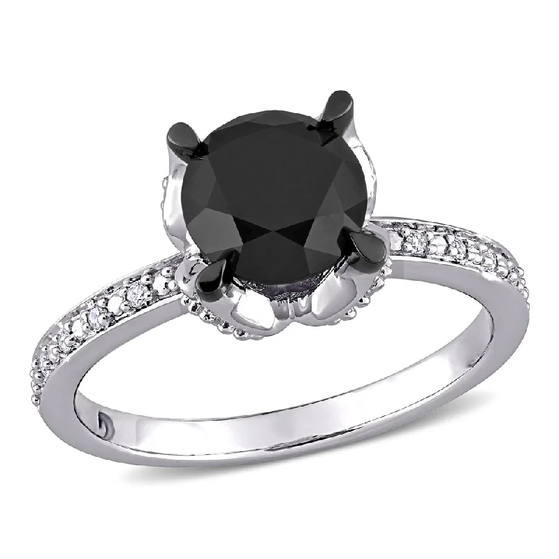 Engagement rings with vibrant smoky quartz bands -Miadora 14k White Gold 2ct TDW Black & White Diamond Solitaire Engagement Ring